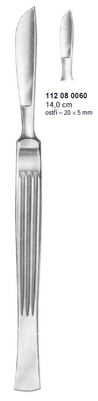 Skalpel s plochým držadlom, bruškatý, 20x5 mm