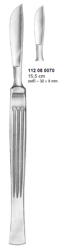 Skalpel s plochým držadlom, bruškatý, 30x8 mm