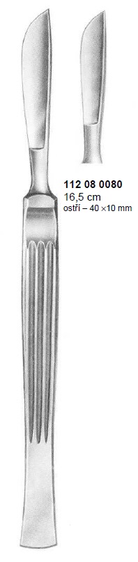 Skalpel s plochým držadlom, bruškatý, 40x10 mm