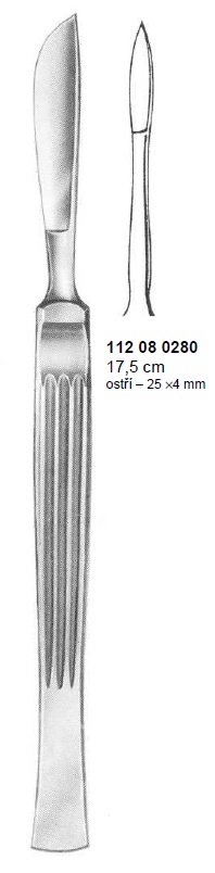 Skalpel s dlhým krčkom, hrotnatý, rovný, 175 mm