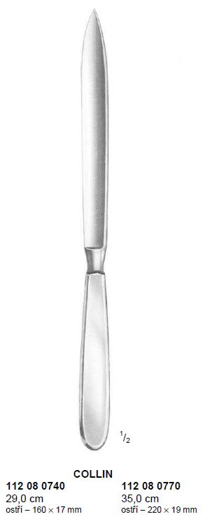 Nôž amputačný hrotnatý, čepeľ 160 mm, dĺžka 290 mm